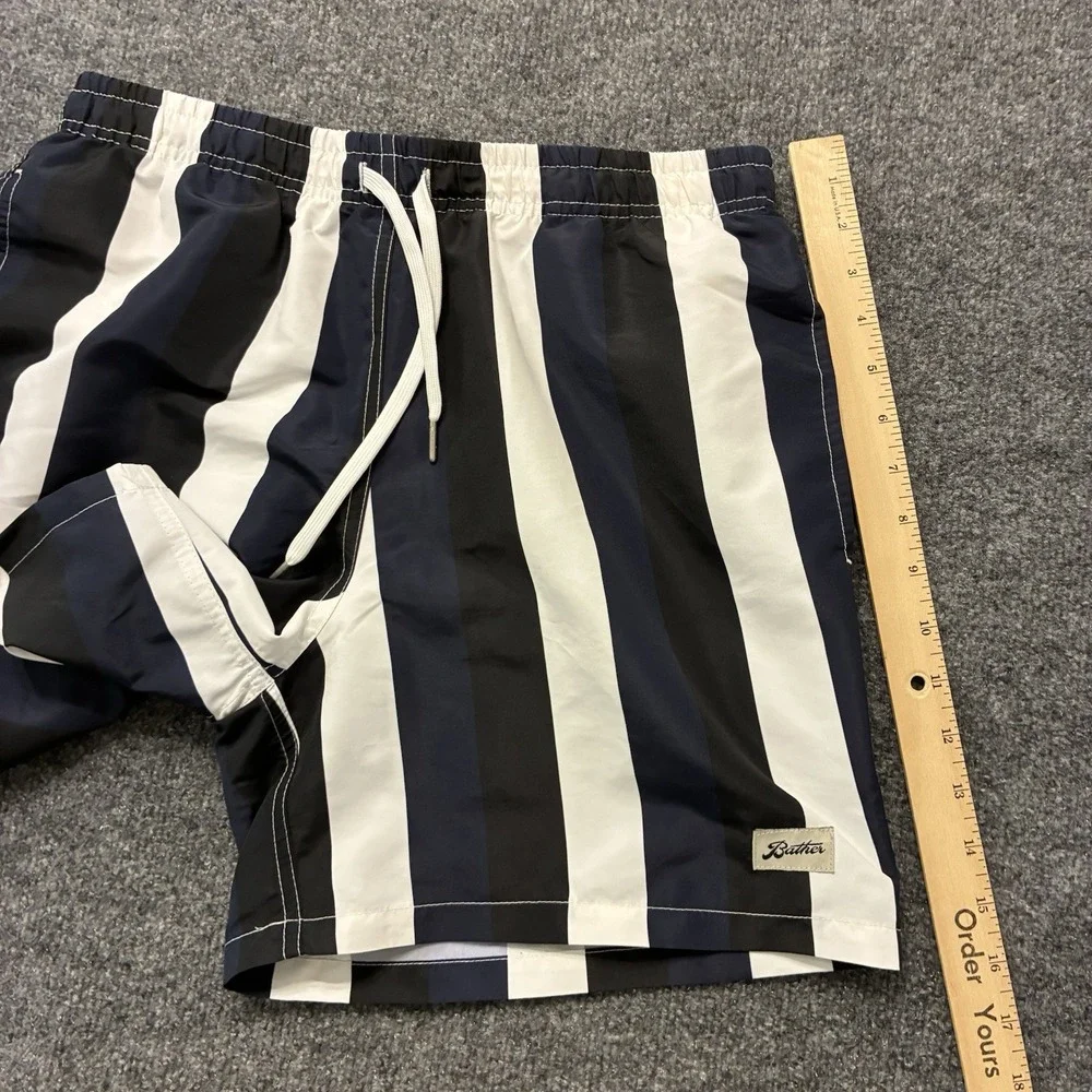Bather Vertical Striped Mesh Lined Nylon Swim Trunks Shorts Mens Size Medium